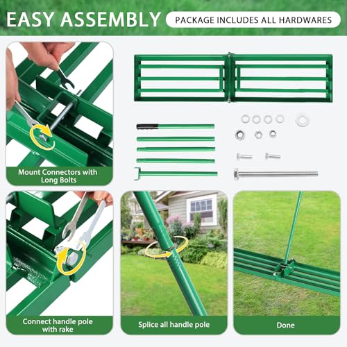 VINGLI Iron Lawn Leveling Rake 36in for Soil Sand Composs, Extended Handle, 180°Rotation Head, with All Handwares, for Yard Garden Golf Field, Green (36in) - color: 36in