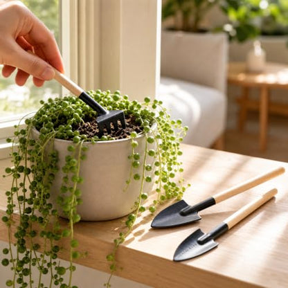 3Pcs Mini Gardening Tool Set with Wooden Handles Includes Small Hand Rake and Spade Ideal for Bonsai and Potted Plants Care