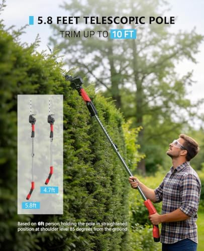 4-in-1 Pole Hedge Trimmer Cordless with 2 x 2.0 Ah Batteries - color: Red