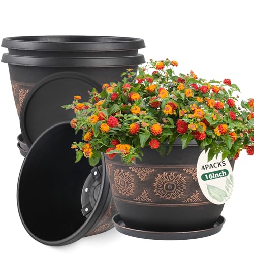Usocik 16 Inch Outdoor Planters, 4 Pack, Copper Retro Floral - color: Copper, size: 16 Inch - 4 Pack