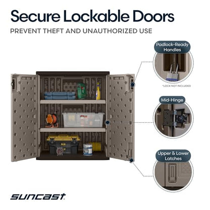Suncast 9 Cu Ft Base Storage Cabinet, Lockable 2-Shelf Organizer, Platinum