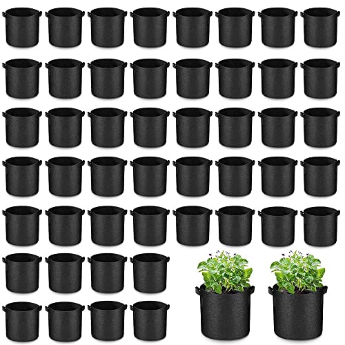 50 Pack 10 Gallon Grow Bags Bulk, Heavy Duty Thickened Fabric Pots Nonwoven Plant Bags with Handles, Breathable Plant Growing Containers Bags for Nursery Garden Fruit Vegetable Flower