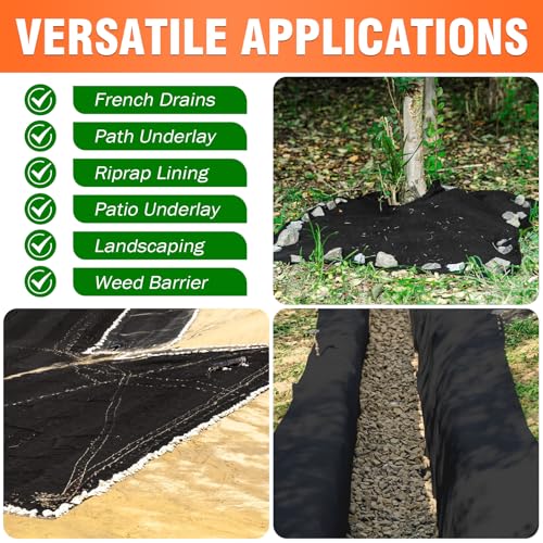 8oz 4FTx50FT Non Woven Geotextile Fabric for Drains Landscaping - size: 4' × 50'