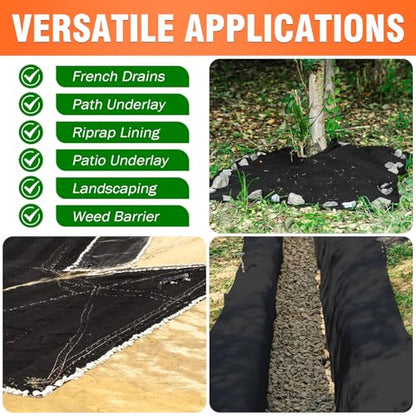 8oz 4FTx110FT Non Woven Geotextile Fabric for Drains Landscaping - size: 4' × 110'