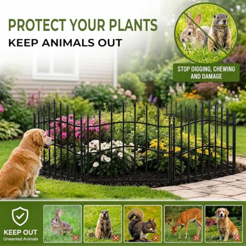 No Dig Garden Fence Panels with Gate, 8 Panels, 40in H x 17.5ft L - size: 8 Panels with Gate - 40in(H) x 17.5ft (L)