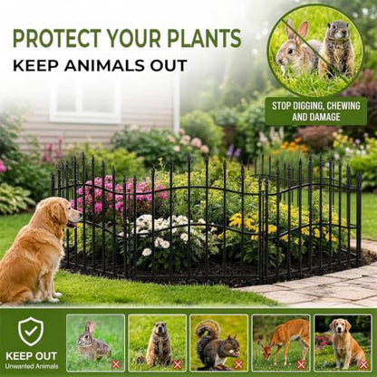 No Dig Garden Fence Panels with Gate, 8 Panels, 40in H x 17.5ft L - size: 8 Panels with Gate - 40in(H) x 17.5ft (L)
