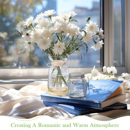 FoldTier 4 Sets Hyacinth Glass Vase with Bamboo Coaster Rope Hyacinth Avocado Growing Bud Vase Decorative Glass Flower Vases for Centerpieces Bulb Forcing Plant Containers Home Office Table Decoration