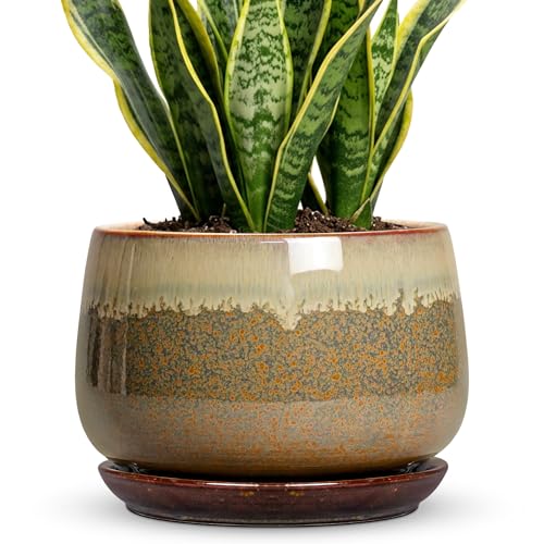Ceramic Planter, 9 Inch Ceramic Plant Pots Indoor, Brown-Beige - size: 9 Inch, style: Brown-beige