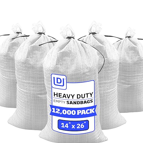 DURASACK Heavy Duty Sandbags with Ties, 14x26, Empty, White, 12000 Count - color: White, size: 12,000 Sandbags