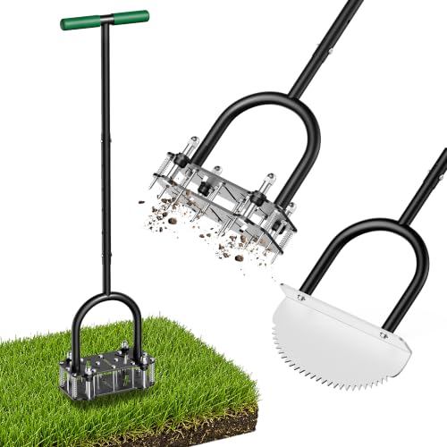Lawn Aerator Tool with 2‑Piece Replaceable Attachments & Lawn Scraper - color: Silver