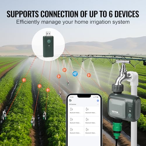 VEVOR WiFi Sprinkler Timer, Single Outlet, Smart Hose Faucet Water Timer with Brass Inlet, APP Control via 2.4Ghz WiFi or Bluetooth, Voice Control with Alexa Google Assistant, IPX6 for Yard Watering - style: 1 Outlet with WiFi/Bluetooth