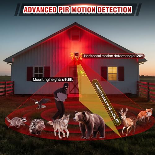 Solar Outdoor Motion Sensor Alarm, Dog Barking&Gunshot Sound,130db Loud - color: Red+Brown