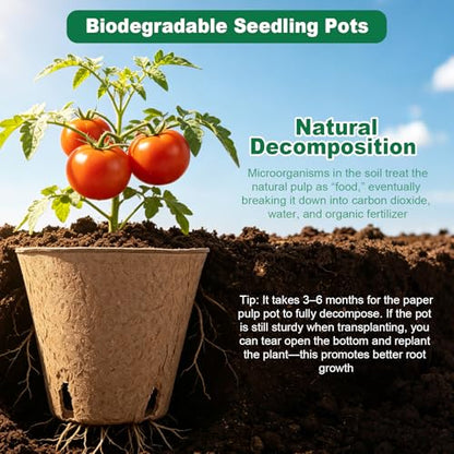 70 Packs 3.15 Inch Peat Pots for Seedling with 70 Pcs Plant Labels, Biodegradable Seed Starter Pots with Drainage Holes, Outdoor Garden Germination Round Nursery Pots Kits