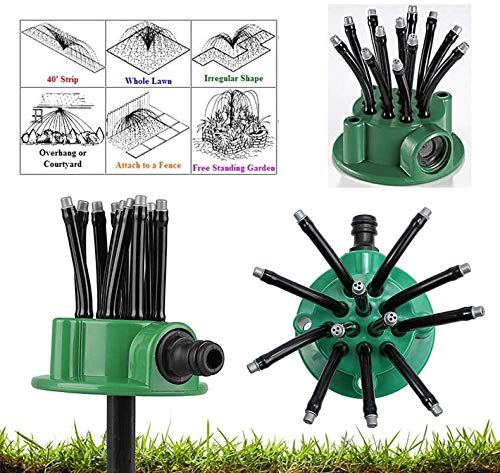 360° Rotating Garden Sprinkler – Automatic Multi-Arm Lawn Watering System with Adjustable Nozzles – Outdoor Irrigation Sprayer for Yard, Grass, Garden, Green