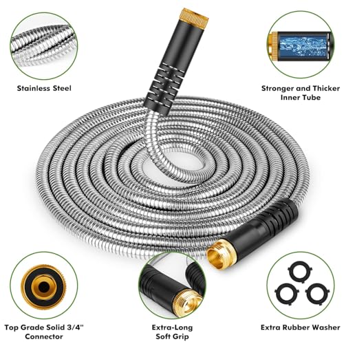 Unywarse Garden Hose 100FT Metal Water Hose with 10 Function Nozzle No-Kink - size: 100ft