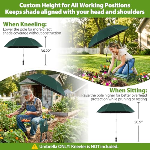 Garden Kneeler Umbrella, 42” Large Clip on Umbrella with Metal Clamp,UPF50+ Sun Protection,360°Swivel,Folding Garden Umbrellas for Garden Bench Kneeler Seat,Outdoor Gardening Shade - color: Dark Green