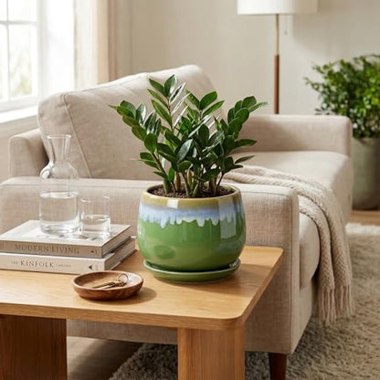 Ceramic Flower Pots, 7 Inch Indoor Plant Pot, Green-Blue - size: 7 Inch, style: Green-blue