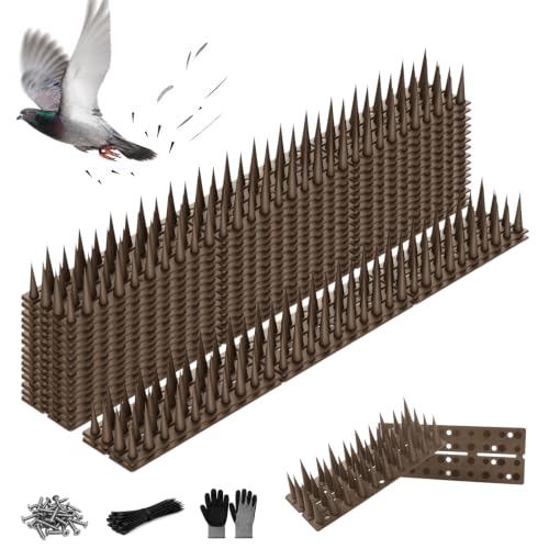 Bird Spikes for Outside, 23.7 FT Squirrel Spikes for Fences & Roofs, Brown - color: Brown, size: 17 pack