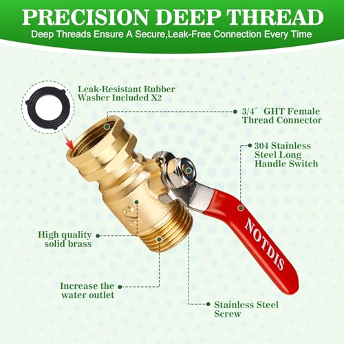 Brass Garden Hose Shut Off Valve with Full-Flow Design - Heavy Duty 3/4" GHT Connector, 304 Stainless Steel Handle - 2 Pack (Corrosion-Resistant) - style: 1 way hose splitter 2Pcs