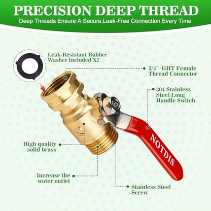 Brass Garden Hose Shut Off Valve with Full-Flow Design - Heavy Duty 3/4" GHT Connector, 304 Stainless Steel Handle - 2 Pack (Corrosion-Resistant) - style: 1 way hose splitter 2Pcs