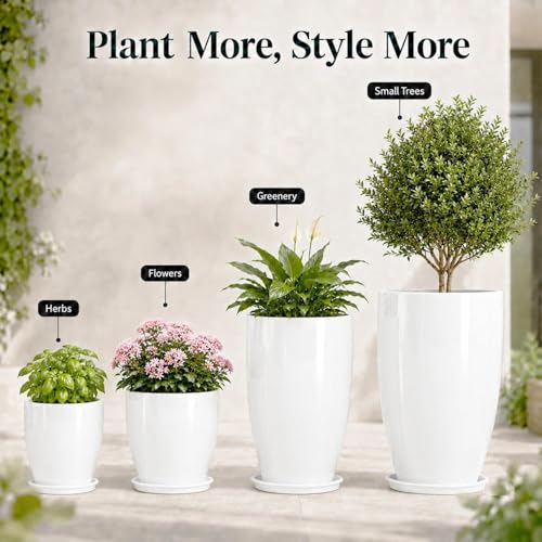Usocik Large Outdoor Planters, Set of 4, 10/12/21/24 Inch, Glossy White - color: Glossy White