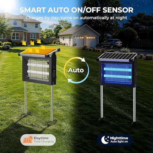 Solar Bug Zapper, 4500V Electric Grid Mosquito Killer for Patio - color: Black