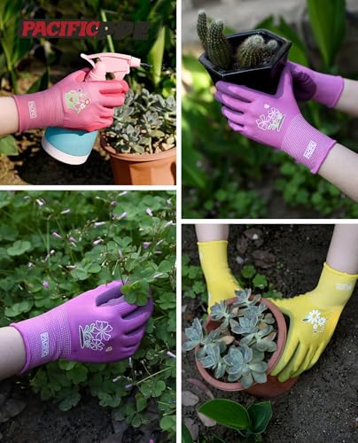 PACIFIC PPE 6 Pairs Gardening Gloves for women, Latex Coated Garden Gloves, Breathable, Medium Size fits Most, Rose Red - color: Rose Red, size: Medium (Pack of 6)