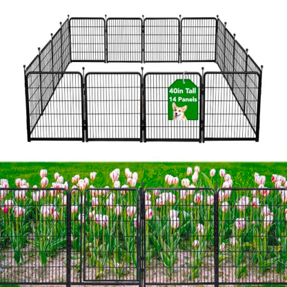 GETLAY 40in(H) Doorless Fence for Garden 14 Panels， 31.2 Ft(L) Barrier, Outdoor Garden Protection for Dogs Low Threshold,Indoor Fence Without Gate - size: 40''(H)-14panels-31.2ft(L) no gate