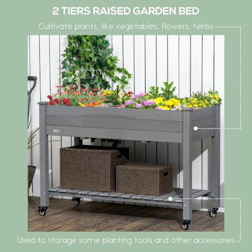 Outsunny Raised Garden Bed Elevated Planter Box 47" x 22" x 33", Dark Gray - color: Dark Gray, size: 47" x 22" x 33"