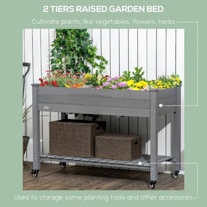 Outsunny Raised Garden Bed Elevated Planter Box 47" x 22" x 33", Dark Gray - color: Dark Gray, size: 47" x 22" x 33"
