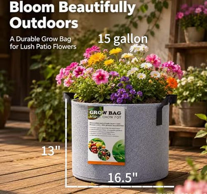 15 Gallon Tall Grow Bags Pot for Plants,15Gal Fabric Nursery Plant Pot,3PCS - size: 15 gallon