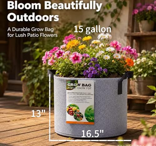 15 Gallon Tall Grow Bags Pot for Plants,15Gal Fabric Nursery Plant Pot,3PCS - size: 15 gallon