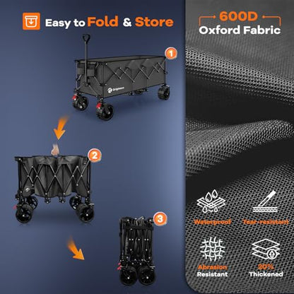 Originsure 300L Beach Wagons Carts Foldable with Big Wheels, 560lbs, Grey - color: Gray
