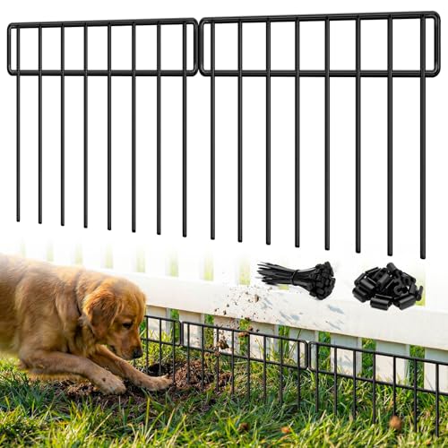HIHADUUM 20Ft(L) X 13Inch(H) Animal Barrier Fence - 14 Pack Garden Fence Panels, Metal Garden Edging Fence Border No Dig Fencing for Dog Rabbits Ground Stakes Defense and Outdoor Patio Fence Extension - color: Black, size: 20 ft(L) X 13 in(H), 14 Pack