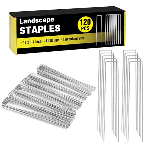 HongWay 120 Pack Landscape Staples 12 Inch, Galvanized Garden Stakes - size: 12 Inch, 120pcs