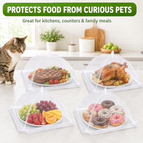 Food Cover,4 Pack Mesh Food Tent,14"x14",White Nylon Covers,Pop-Up Umbrella Screen Tents,Patio Net for Outdoor Camping, Picnics, Parties,BBQ,Collapsible and Reusable - color: 4*14inch