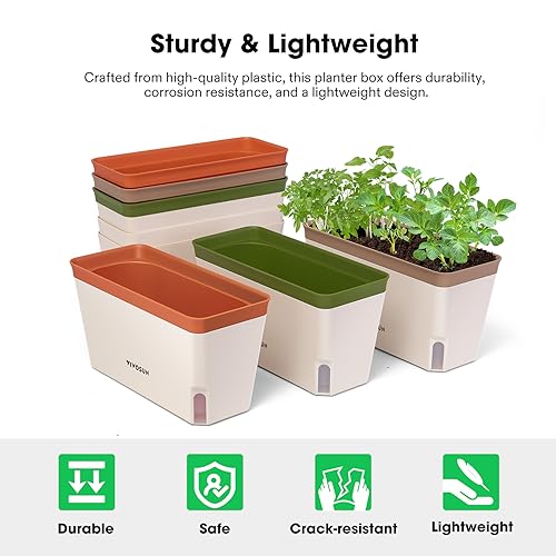 VIVOSUN Self-Watering Planters, 6-Pack 10.5 in Window Herb Planter Box - size: 6