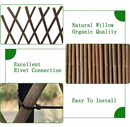 Expandable Willow Lattice Fence Panel Plant Support Garden Trellis for Climbing Vine Ivy Rose Cucumbers Clematis Outdoors Garden Yard, 36X92 Inch(1PC)