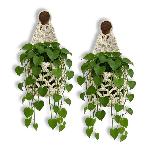Macrame Plant Hanger Set of 2, Boho Wall Hanging Planter for up to 6" Pots - color: 2 Pcs White, size: 6 Inch