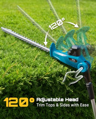 SEESII 20V Pole Hedge Trimmer Cordless, 20" Electric Bush Trimmer 2×4.0Ah - color: Blue