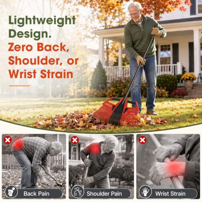 3-in-1 Leaf Rake for Lawns, 44"-72" Adjustable Handle