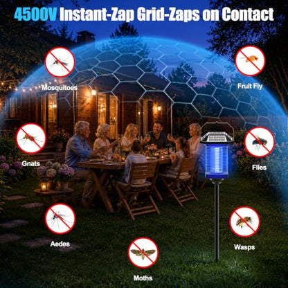 Solar Bug Zapper Outdoor, 4500V USB Rechargeable UV Flying Insect Trap (Square) - size: Square