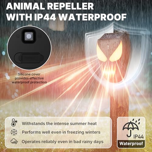 Solar Nocturnal Animal Repeller 1 Pack - Coyote, Raccoon, Fox, Skunk, Deer, Hawk Outdoor Repellent Deterrent - Amber LED & Waterproof Predator Lights for Chicken Coop,Farm,Yard,Garden - Halloween