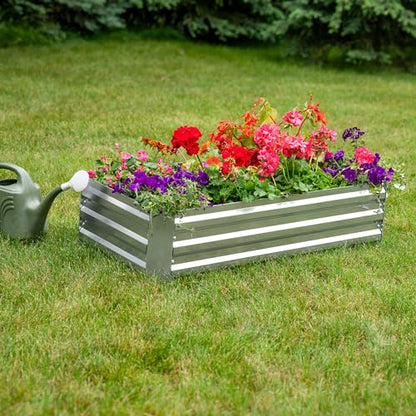 Sunnydaze Rectangle Galvanized Raised Garden Bed for Vegetables & Flowers - color: Silver