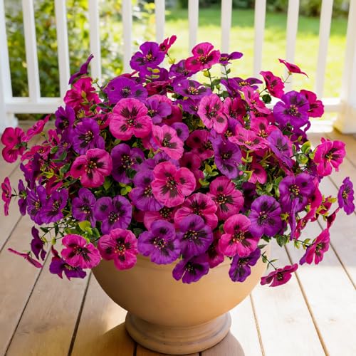 Artificial Flowers for Outdoor Faux Pansies Fake Flowers Plants,12 Bundles - color: Light Purple Fuchsia