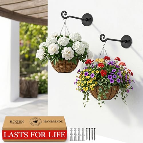 RTZEN Plant Hangers Outdoor or Indoor Heavy Duty Wall Bracket Hooks - size: 7.5 Inch, style: Swirl Hooks