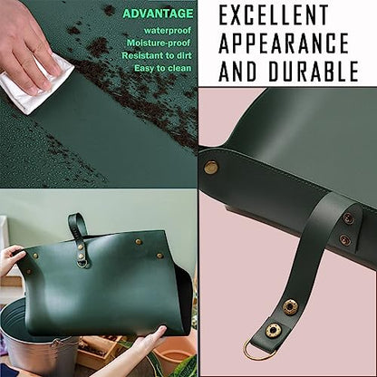 Thickened Leather Plant Repotting Mat, Indoor and Outdoor Potting Mat, 30" x 18" Foldable Tray with Mess Control (Dark Green) - color: Dark Green Leather
