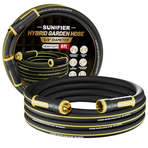 6 ft Leader Hose Extension, Hybrid Rubber Short Garden Hose, Heavy Duty Kink-Free Water Hose, 6-Layer Reinforced, 600 PSI Burst Pressure, All-Weather Flexible (Black,6 ft) - size: 6 ft