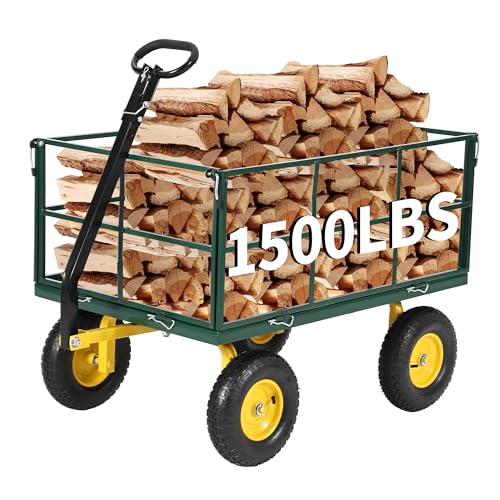 Garvee 1500 LB Heavy Duty Garden Wagon Cart, Outdoor Metal Utility Trailer - color: Green, size: 1500 Lbs