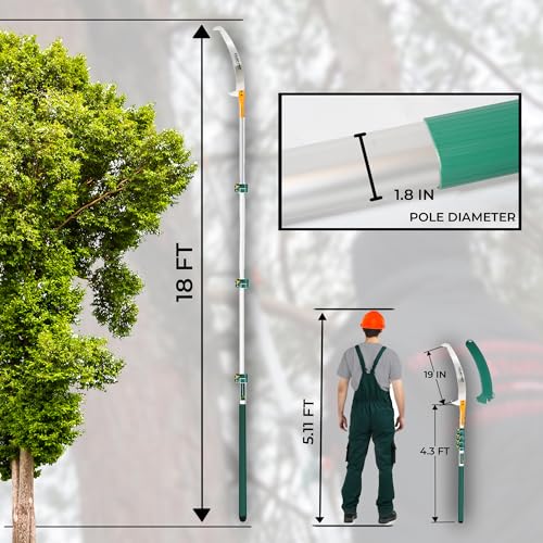 StartPro 23ft Reach Tree Pruning Saw, Telescopic Manual Lightweight Extendable 18ft Pole Saw with Sharp Carbon-Enriched Blade for Pruner for Yard, Garden, Patio & Forestry Use (18ft) - size: 18ft